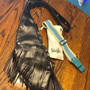 Sash Bag - Faux leather Black Fringe Leather Sash Bag with bonus strap